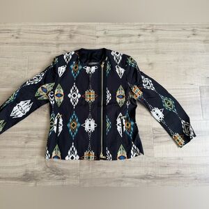 Etro Black Jacket with Aztec Print and Asymmetrical Gold Zipper